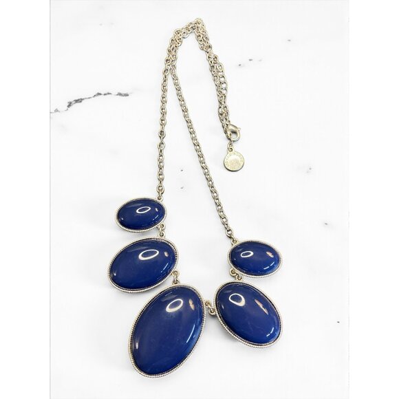 Liz Claiborne Bold Blue Statement Necklace Oval Resin Stones -156 - Picture 2 of 2